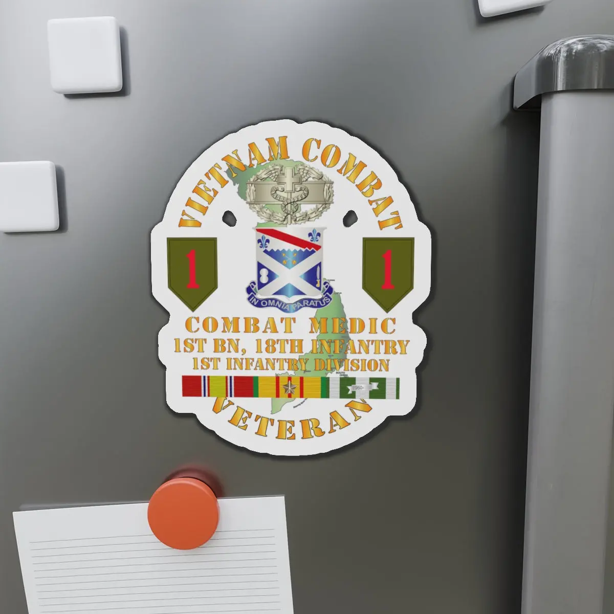 Die-Cut Magnets - Army - Vietnam Combat Infantry Veteran W Combat Medic - 1St Bn 18Th Inf 1St Inf Div Ssi 1
