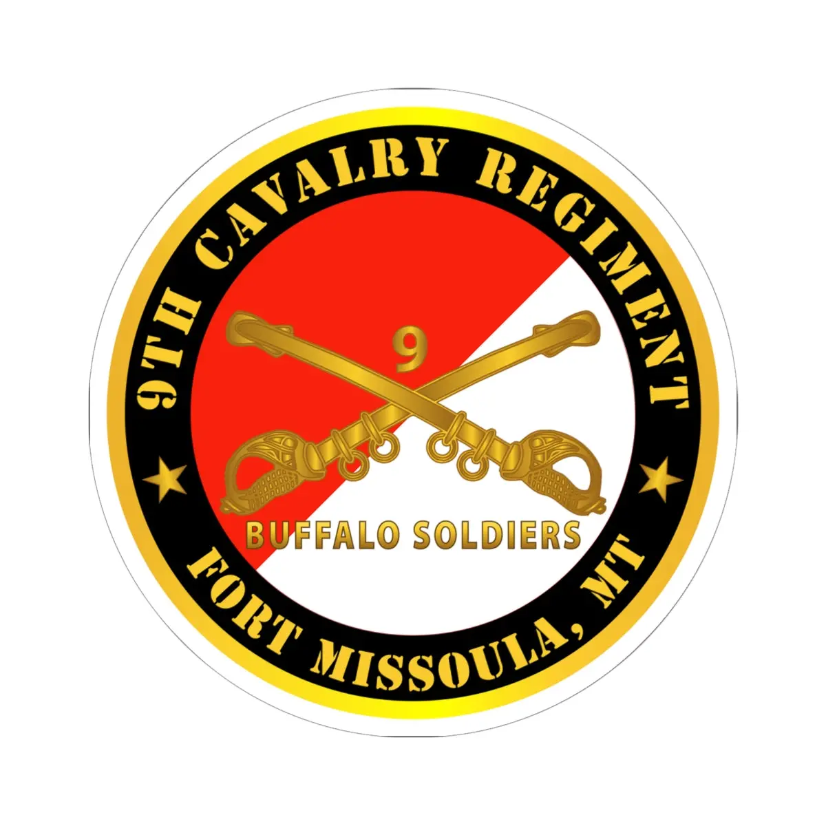 Kiss-Cut Stickers - Army - 9Th Cavalry Regiment - Fort Missoula,  Mt - Buffalo Soldiers W Cav Branch 1