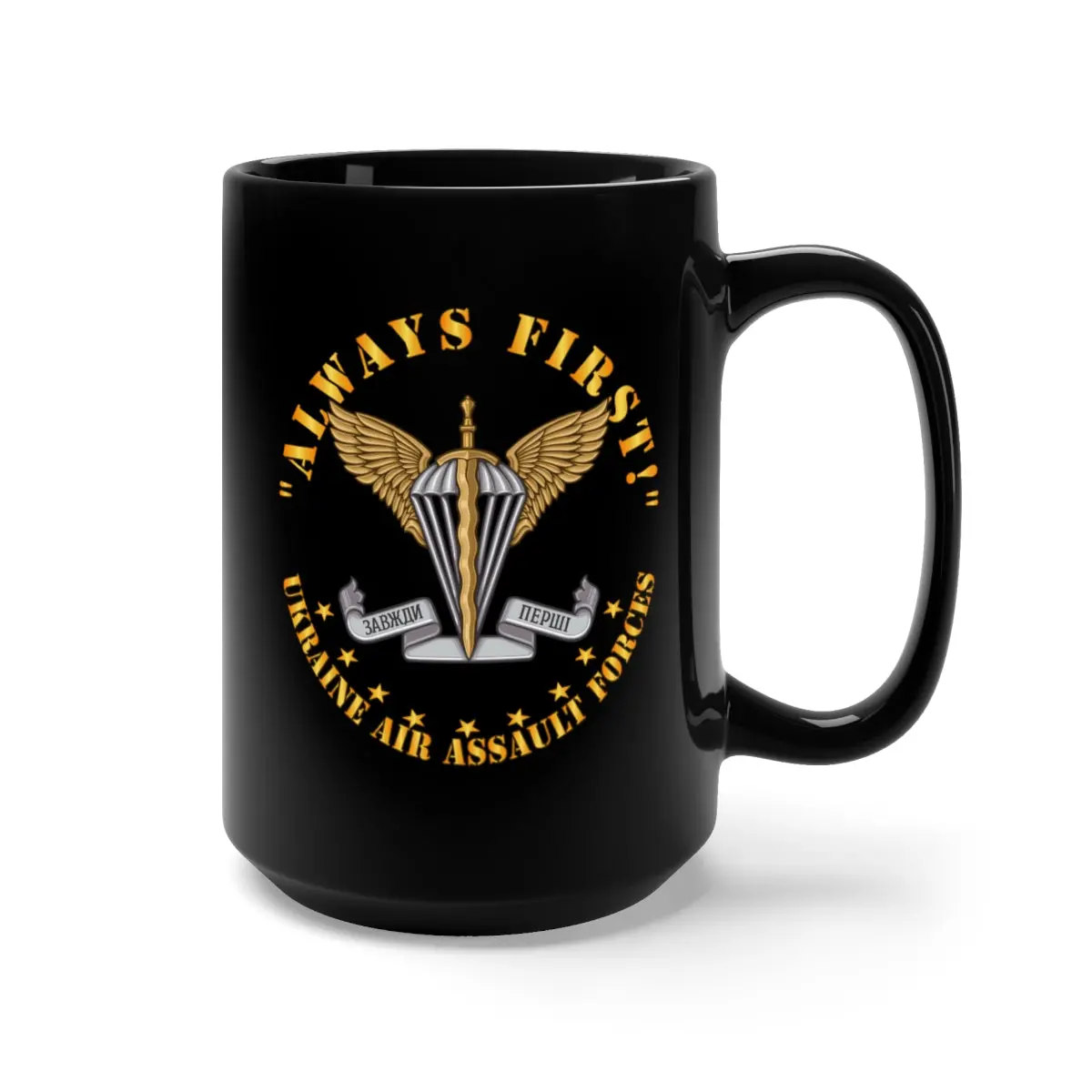 Black Mug 15Oz - Ukraine - Ukraine Air Assault Forces - Emblem - Always First Wo Flag X 300 1