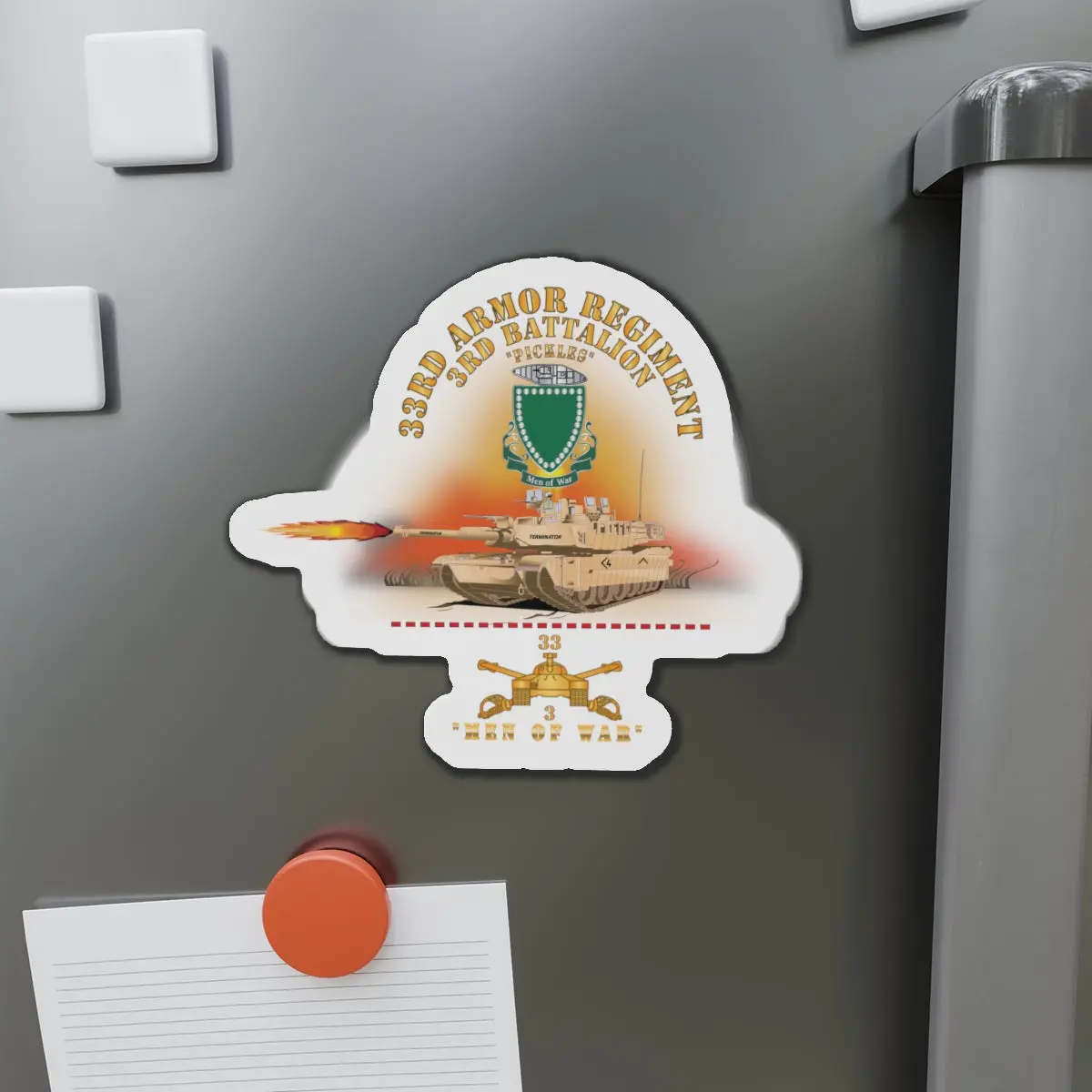 Die-Cut Magnets -Ssi - Army - 3Rd Bn 33Rd Armor Branch W 33Rd Armor Pickles Dui - Men Of War W Fire - Shirt X 30 1