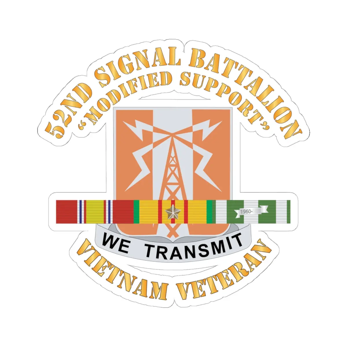 Kiss-Cut Stickers - 52Nd Signal Battalion (Modified Support) W Svc Ribbon X 300 1