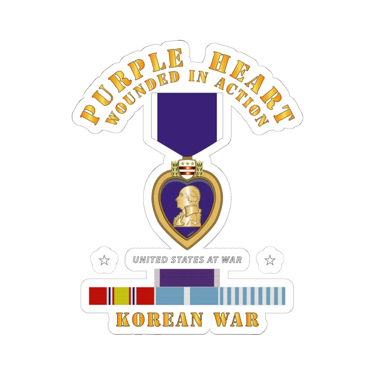 Kiss-Cut Stickers - Purple Heart - Wia W Korean War  W Purple Heart 1