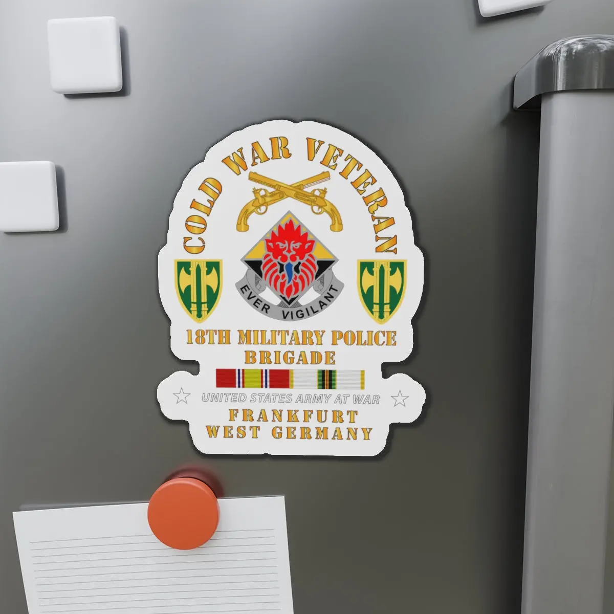 Die-Cut Magnets - Army - Cold War Vet - 18Th Mp Bde Dui - Ssi W Cold Svc 1