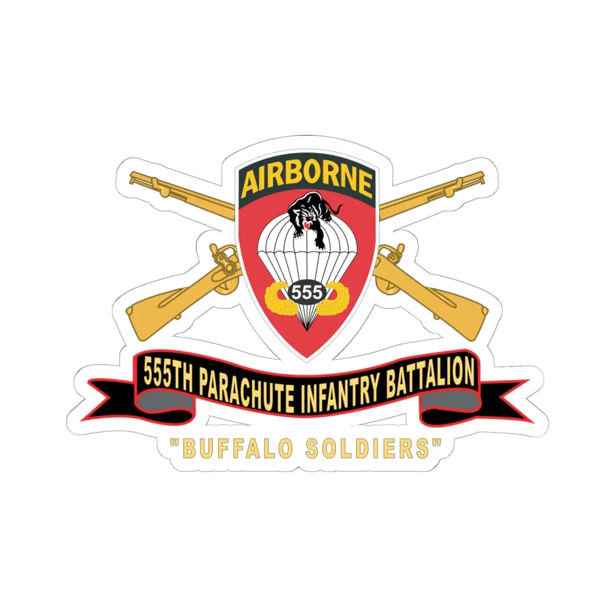 Kiss-Cut Stickers - Army - 555Th Parachute Infantry Battalion - Ssi - Black - Red Buffalo Soldiers W Br - Rib 1