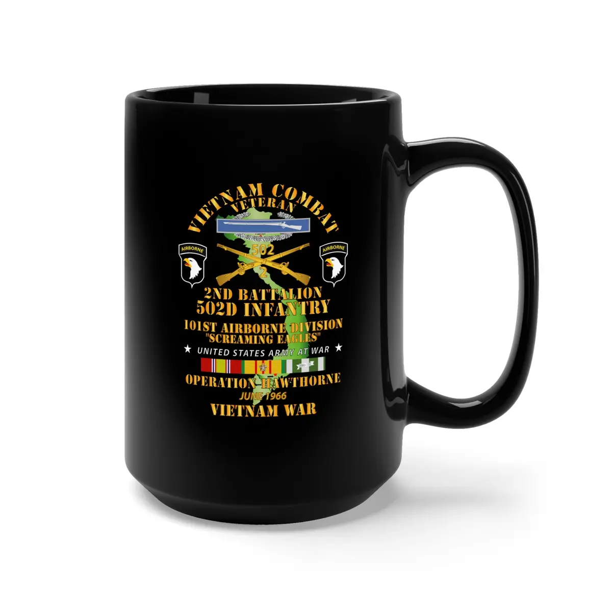 Black Mug 15Oz - Army - 2Nd Bn 502Nd Infantry - 101St Abn - Operation Hawthorne W Vn Svc 2
