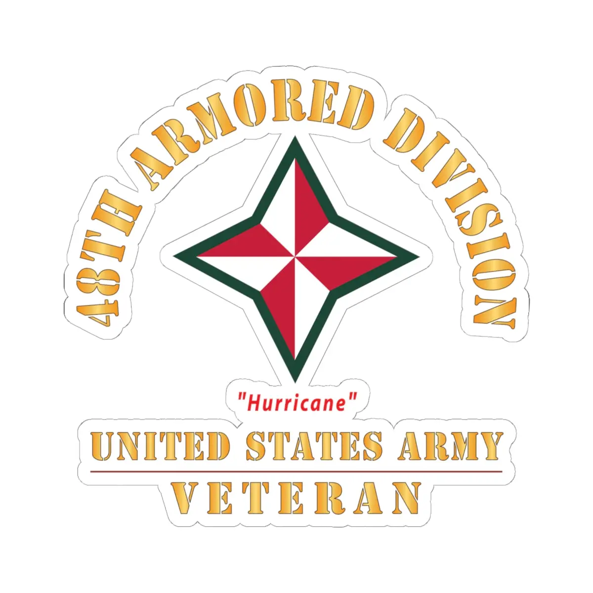 Kiss-Cut Stickers - Army - Ssi - 48Th Armored Division - Hurricane - Us Army Veteran X 300 1