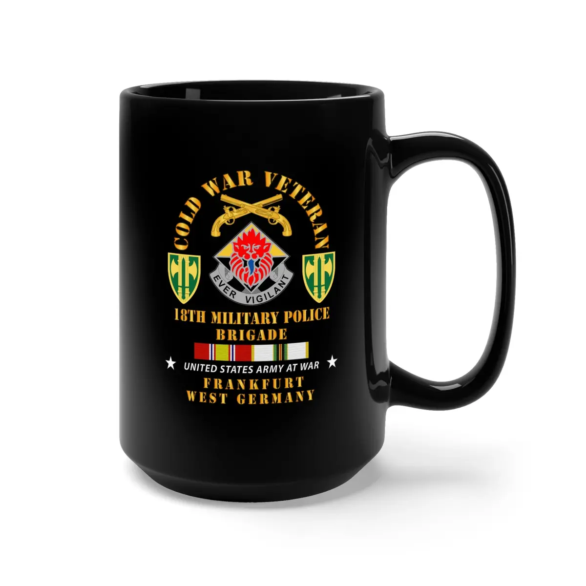 Black Mug 15Oz - Army - Cold War Vet - 18Th Mp Bde Dui - Ssi W Cold Svc 2