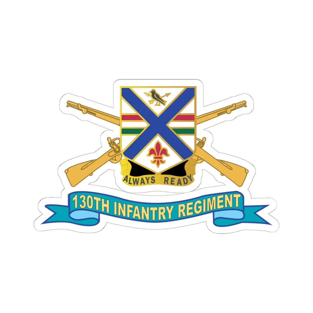 Kiss-Cut Stickers - Army - 130Th Infantry Regiment - Dui W Br - Ribbon X 300 1