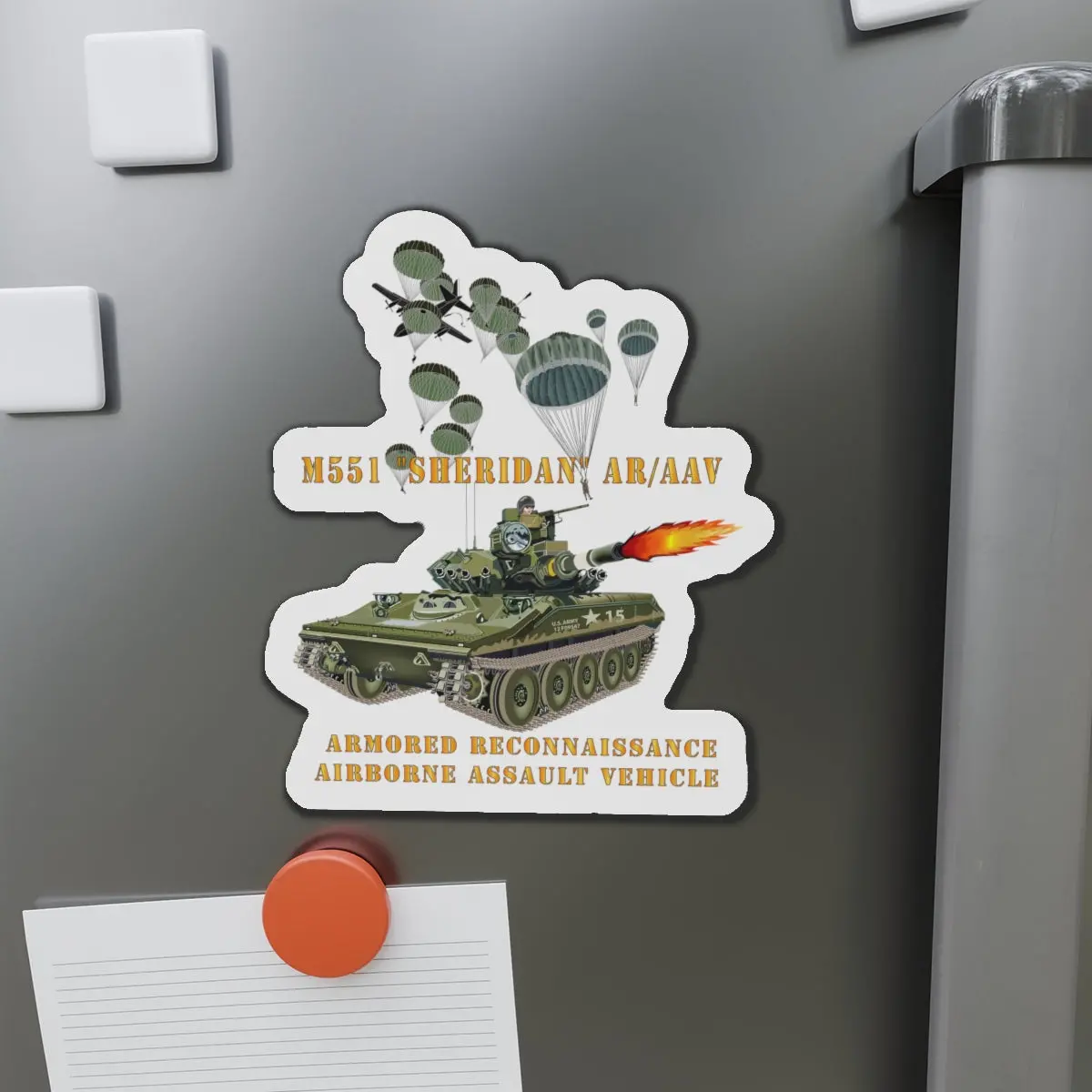 Die-Cut Magnets - Army - M551 Sheridan - Firing - Arv-Aav W Paratroopers 1
