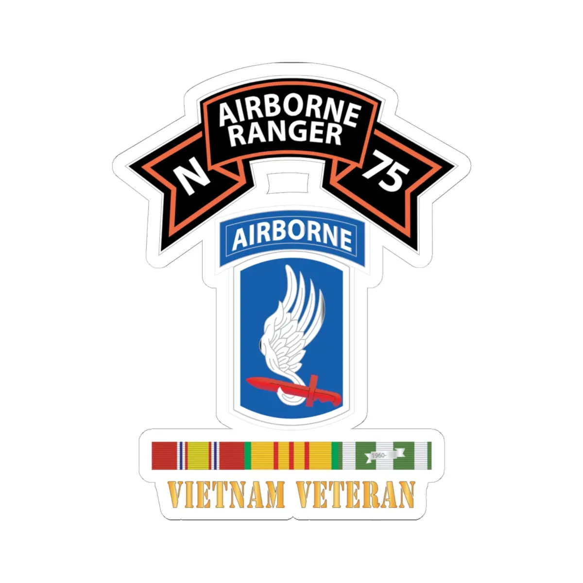 Kiss-Cut Stickers - Sof - N Company Scroll - 173Rd Airborne Bde - Vietnam Veteran W Vn Svc 1