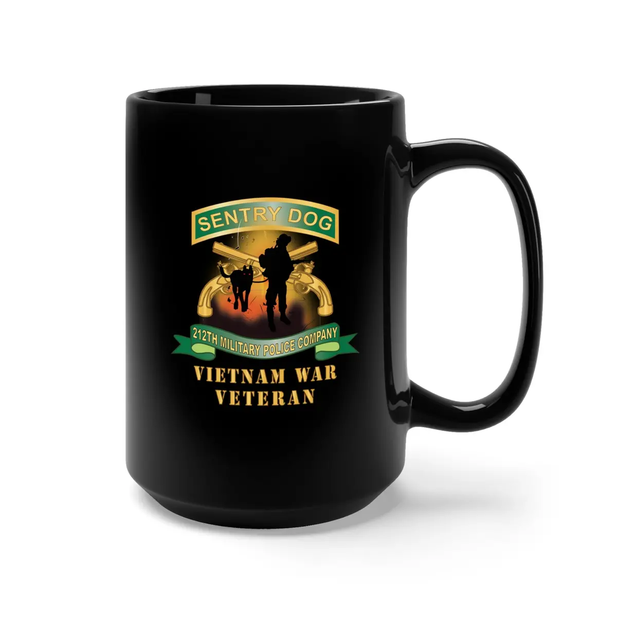 Black Mug 15Oz - Sentry Dog - 212Th Military Police Company - Dog Fire W Br - Ribbon Vietnam War Veteran X 300 2