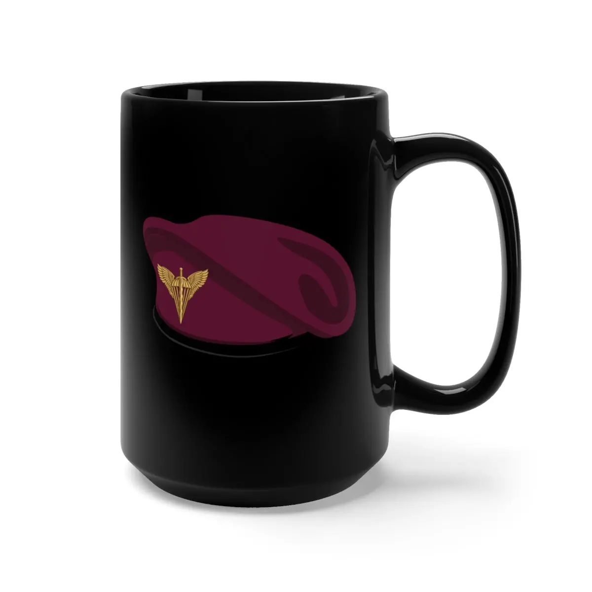 Black Mug 15Oz - Ukraine - Ukraine Air Assault Forces - Maroon Beret  W Badge Wo White  X 300 1