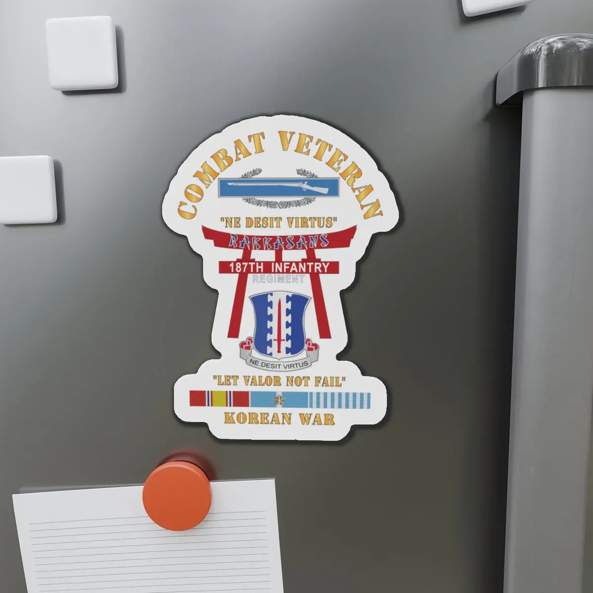Die-Cut Magnets - Army - Combat Veteran - 187Th Infantry Regiment - Torii, Rakkasans, Let Valor Not Fail, English, Latin W Cib W Korea Svc X 300 2