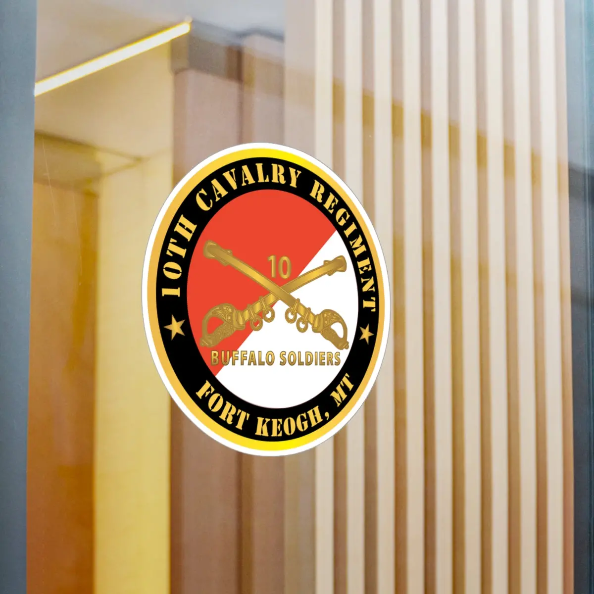 Kiss-Cut Vinyl Decals - Army - 10Th Cavalry Regiment - Fort Keogh, Mt - Buffalo Soldiers W Cav Branch 2