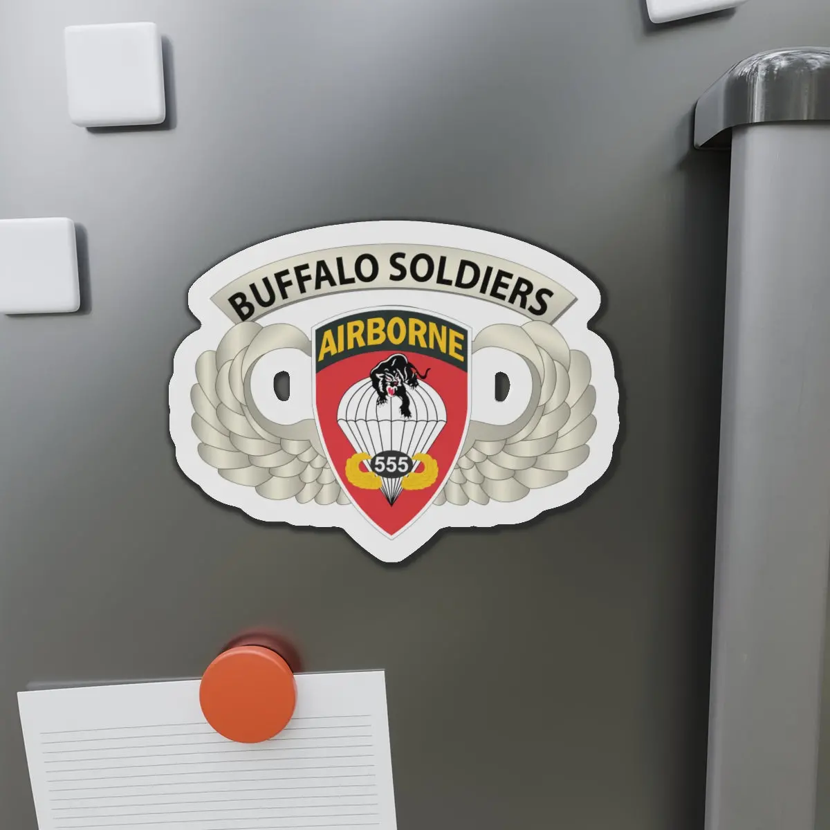 Die-Cut Magnets - Airborne Badge - 555Th Parachute Infantry Bn - Ssi W  Buffalo Soldiers Tab X 300 1