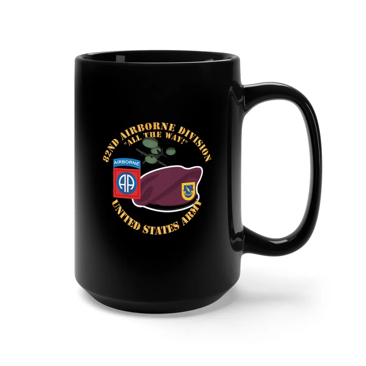 Black Mug 15Oz - Army - 82Nd Airborne Div - Beret - Mass Tac - Maroon - 1 - 504Th Infantry Wo Ds X 300 2
