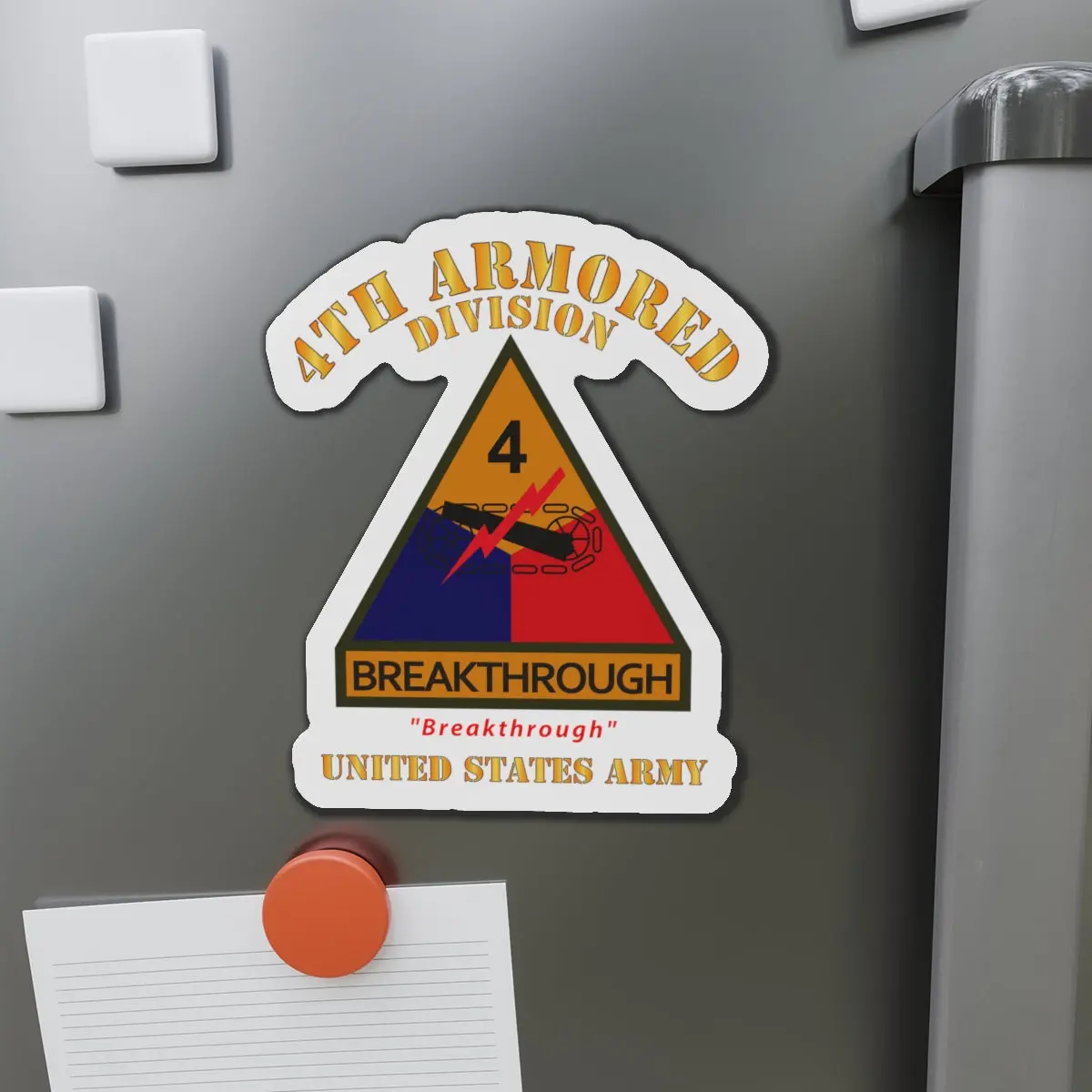 Die-Cut Magnets - Army - Ssi - 4Th Armored Division W Name Tape - Breakthrough - Us Army X 300 1