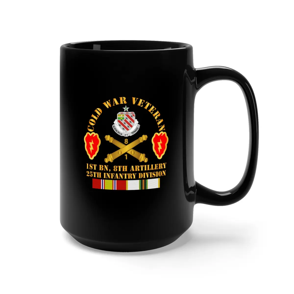 Black Mug 15Oz - Army - Cold War Vet W 1St Bn 8Th Artillery - 25Th Id W Cold Svc 2
