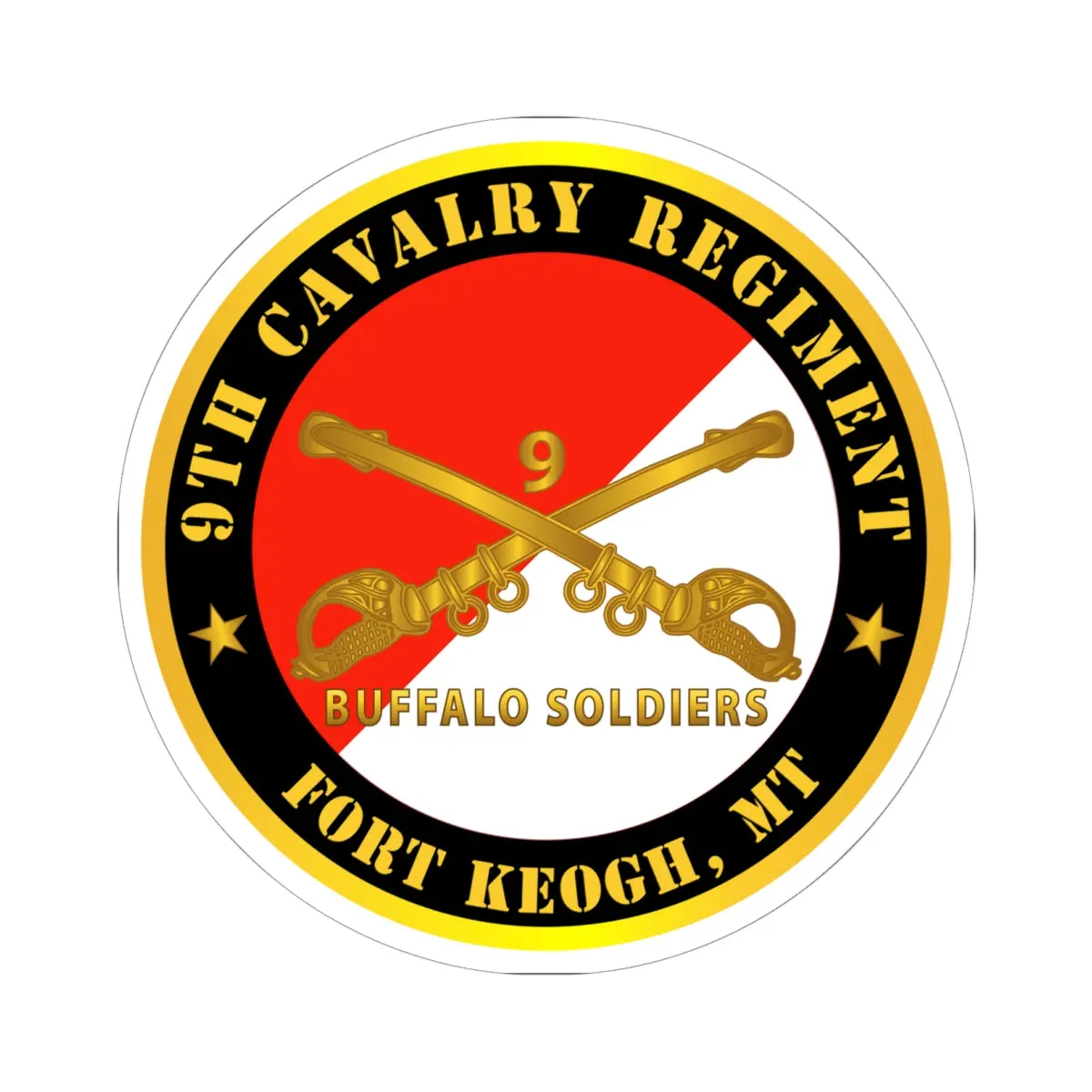 Kiss-Cut Stickers - Army - 9Th Cavalry Regiment - Fort Keogh,  Mt - Buffalo Soldiers W Cav Branch 1