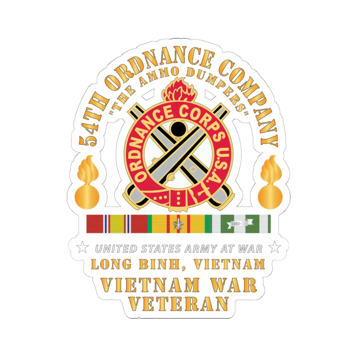 Kiss-Cut Stickers - 54Th Ordnance Company - Ord Emblem - Ammo Dumpers - Long Binh, Vietnam Vet W Vn Svc X 300 1