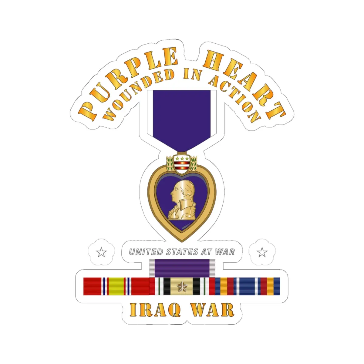 Kiss-Cut Stickers - Purple Heart - Wia W Iraq Svc W Purple Heart Ribbon 1