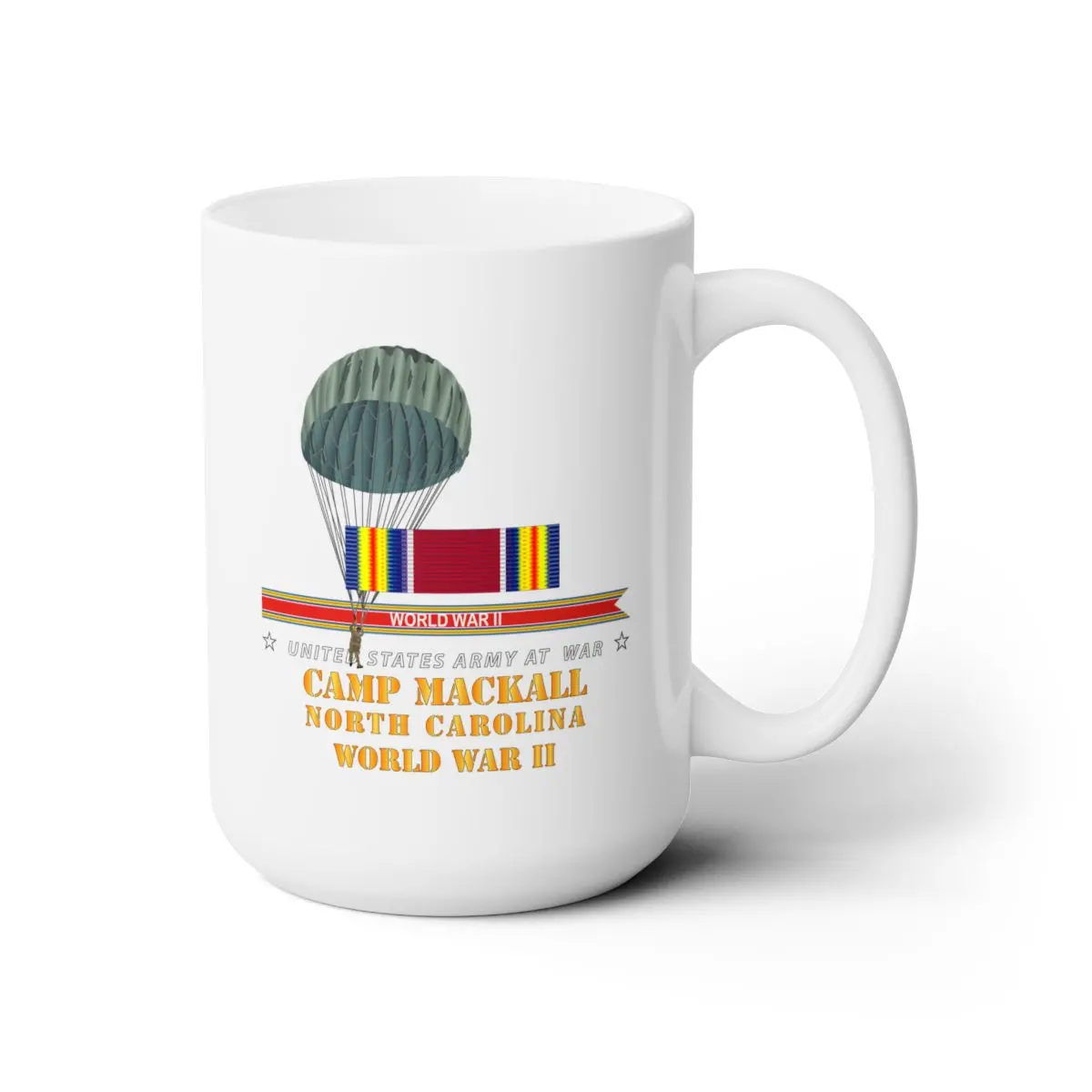 White Ceramic Mug 15Oz - Army - Camp Mackall, Nc W Svc Wwii W Streame W Jumper X 300 2