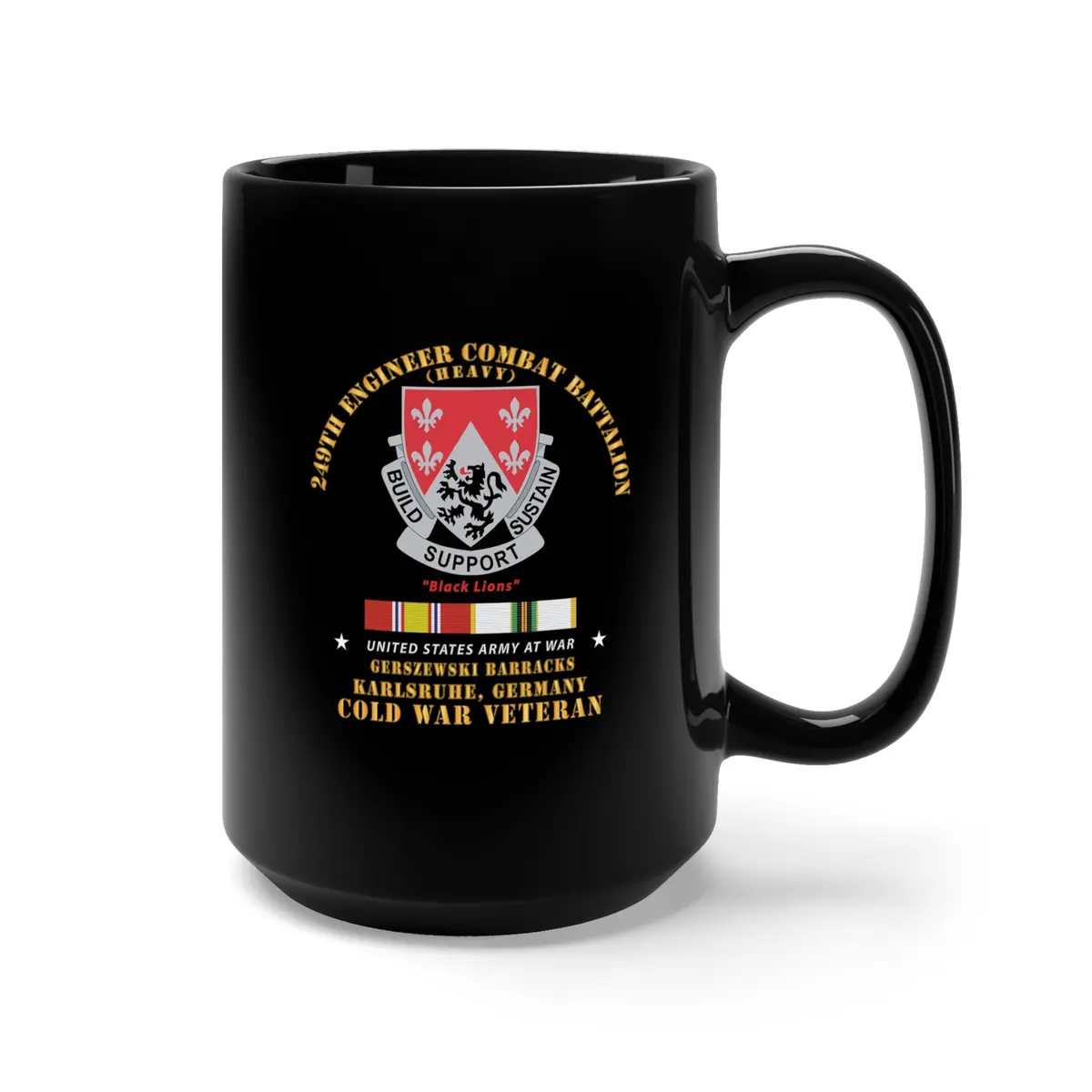 Black Mug 15Oz - Army - 249Th Engineer Bn - Gerzewski Barracks - Karlsruhe, Ge W Cold Svc X 300 2