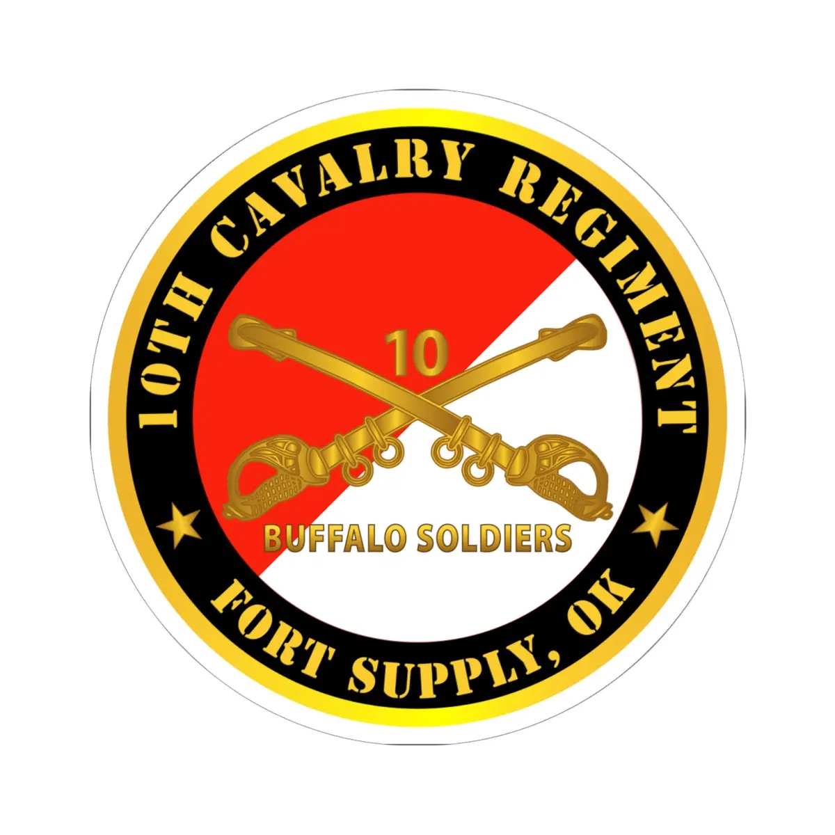 Kiss-Cut Stickers - Army - 10Th Cavalry Regiment - Fort Supply, Ok - Buffalo Soldiers W Cav Branch 1