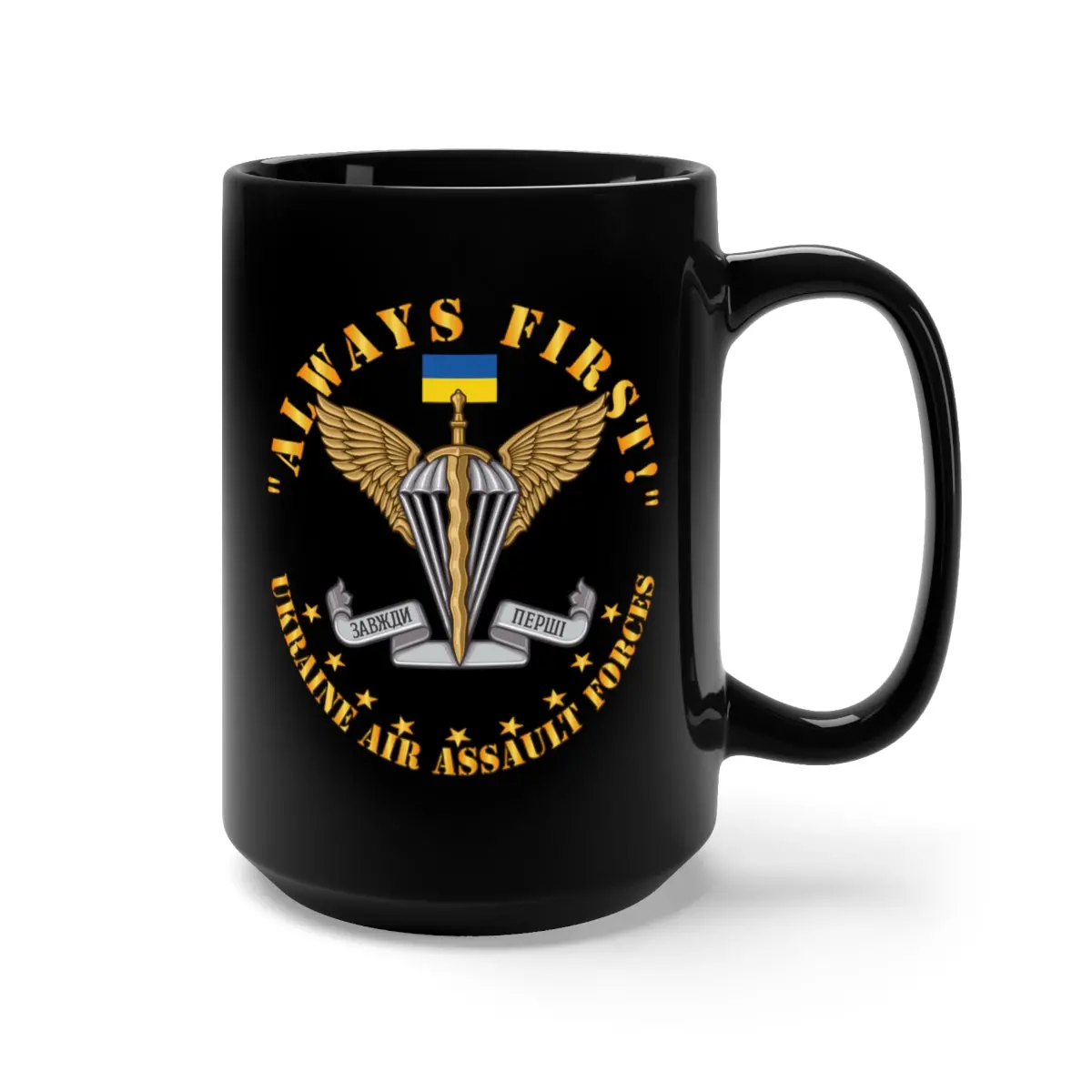 Black Mug 15Oz - Ukraine - Ukraine Air Assault Forces - Emblem - Always First X 300 1