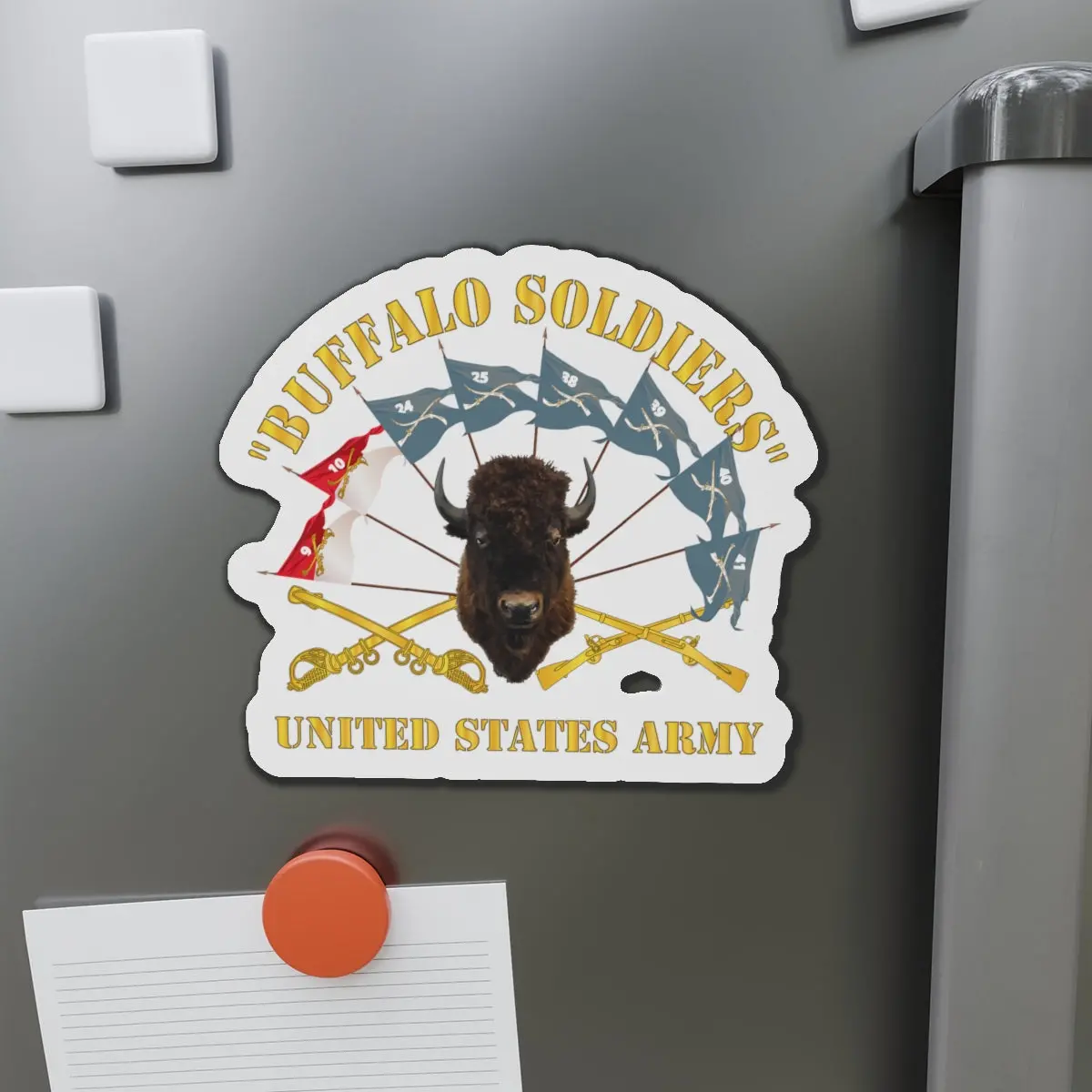 Die-Cut Magnets - Army - Buffalo Soldiers - Infantry - Cavalry Guidons W Buffalo Head - Us Army X 300 1