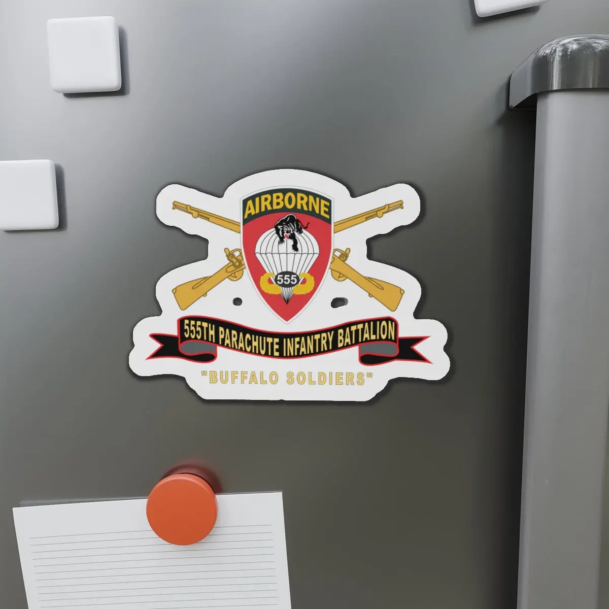 Die-Cut Magnets - 555Th Parachute Infantry Battalion - Ssi - Black - Red Buffalo Soldiers W Br - Rib 1