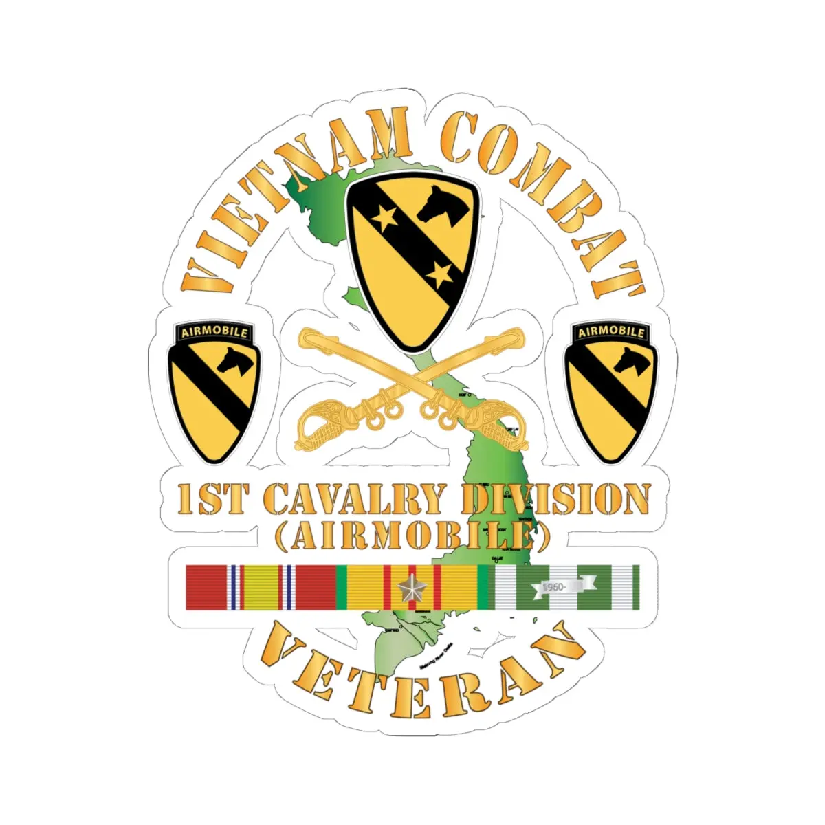 Kiss-Cut Stickers - Army - Vietnam Combat Veteran W 1St Cav Dui X 300 1