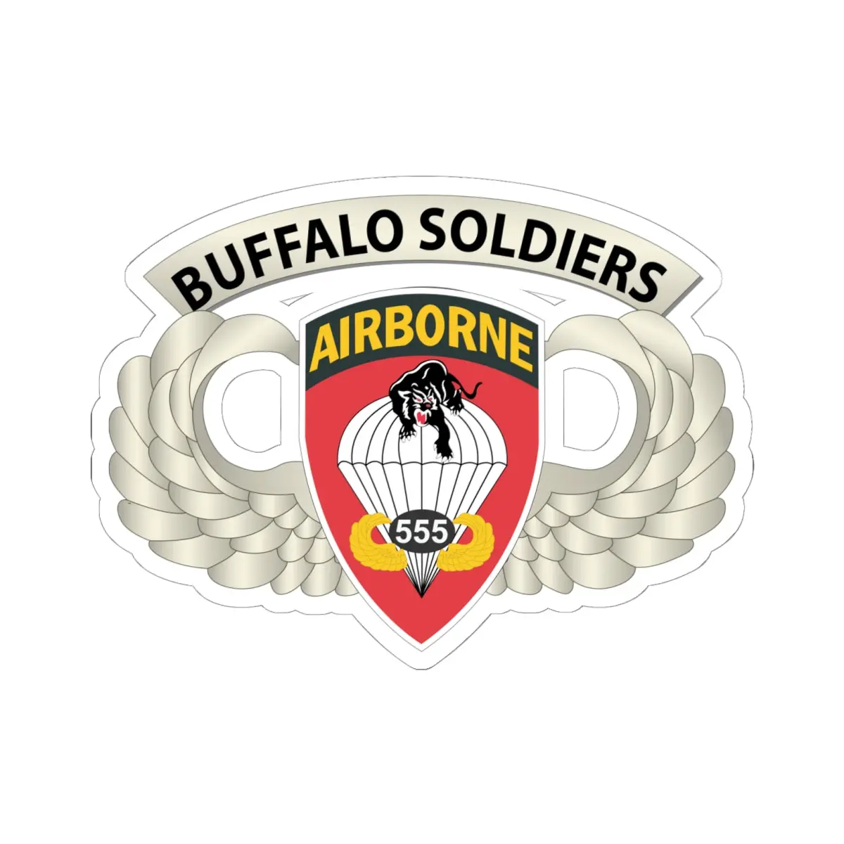 Kiss-Cut Stickers - Army - Airborne Badge - 555Th Parachute Infantry Bn - Ssi W Buffalo Soldiers Tab X 300 1