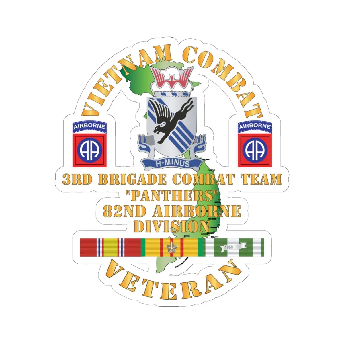 Kiss-Cut Stickers - Army - Vietnam Combat Vet - O Co 75Th Infantry (Ranger) - 3Rd Bde 82Nd Airborne Divssi W V 1