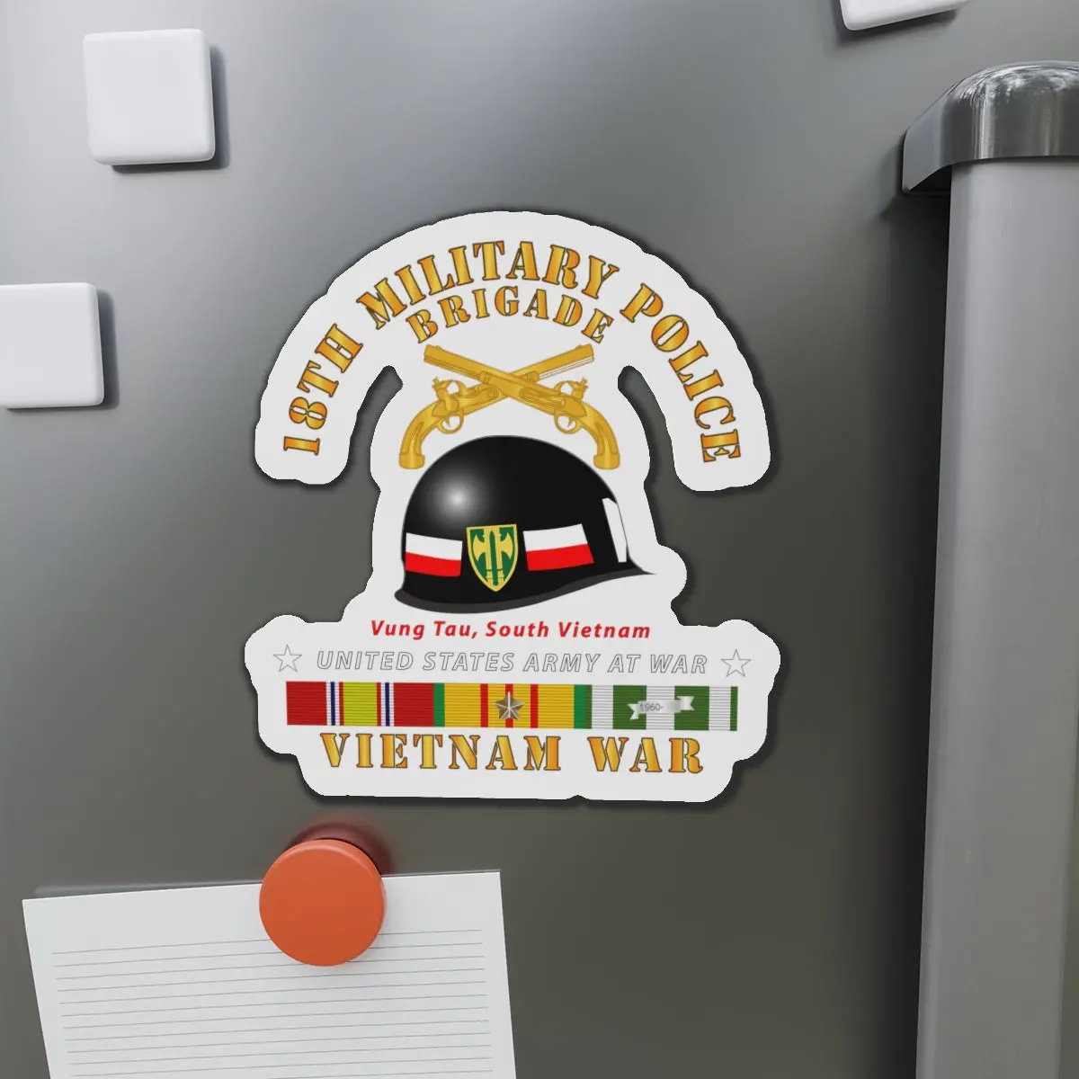Die-Cut Magnets - Army - 18Th Mp Brigade - Helmet -  Vietnam W Svcv1 1