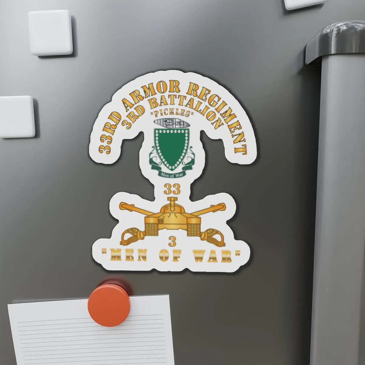 Die-Cut Magnets -Ssi - Army - 3Rd Bn 33Rd Armor Branch W 33Rd Armor Pickles Dui - Men Of War - Hat X 300 1