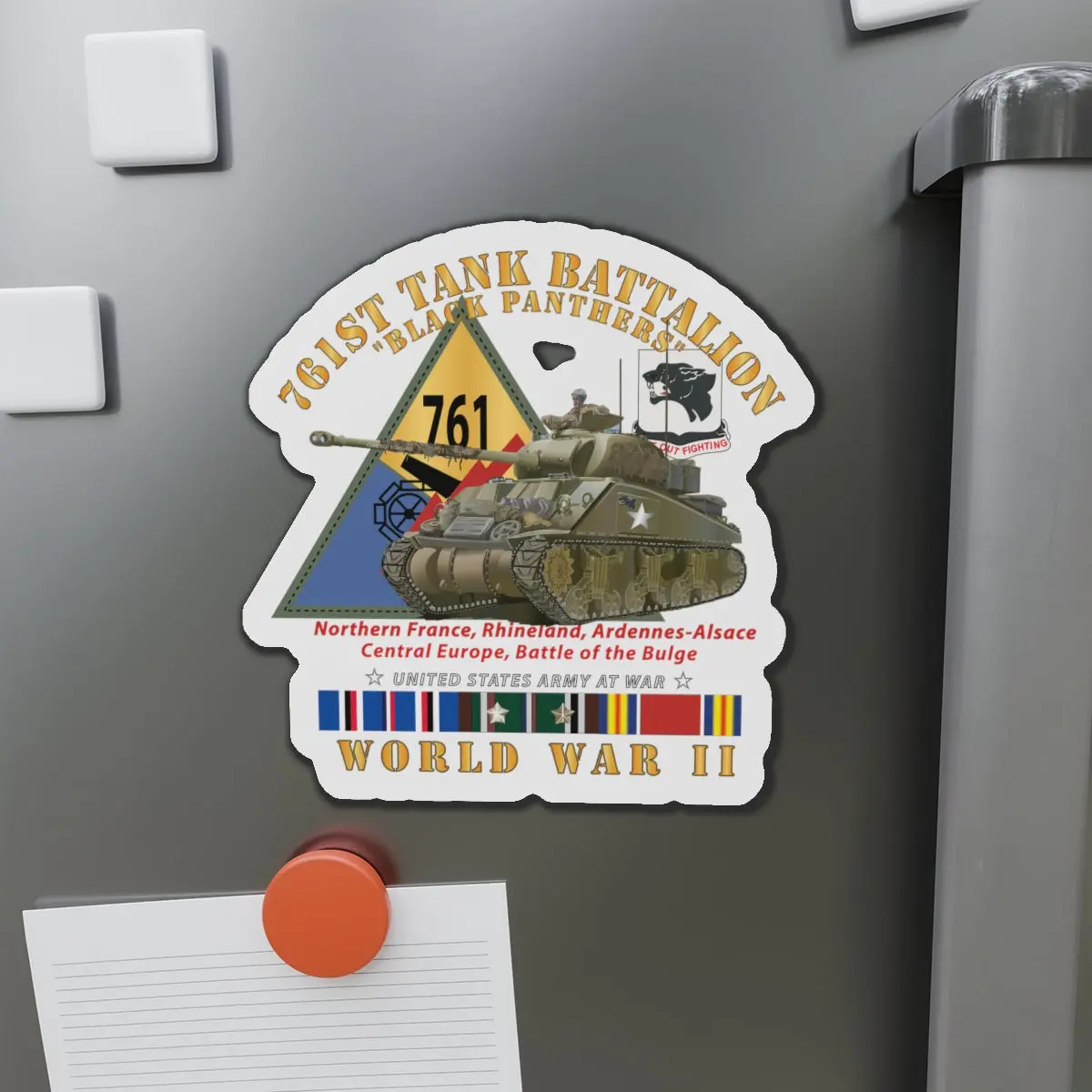 Die-Cut Magnets -Ssi -Army - 761St Tank Battalion - Black Panthers - W Tank W Ssi Wwii  Eu Svc 1