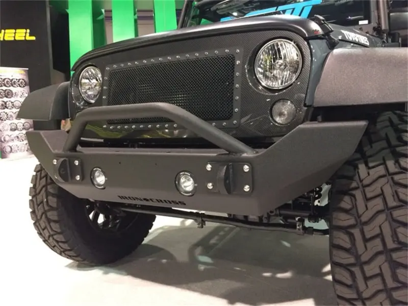 Iron Cross Stubby Front Bumper With Integrated Bar – Matte Black Finish For 2007–2018 Jeep Wrangler Jk 1