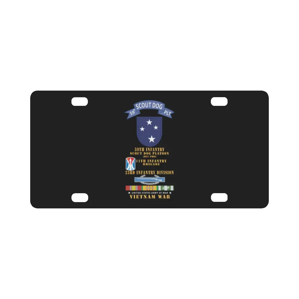 Army - 59Th Infantry Scout Dog Platoon - Blue Tab, 11Th Inf Bde, 23Rd Inf Div - W Cib 3 Stars Vn Svc Classic License Plate 1