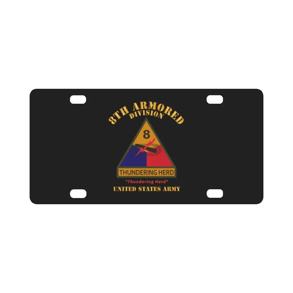 Army - Ssi - 8Th Armored Division W Name Tape - Thundering Herd - Us Army X 300 Classic License Plate 1