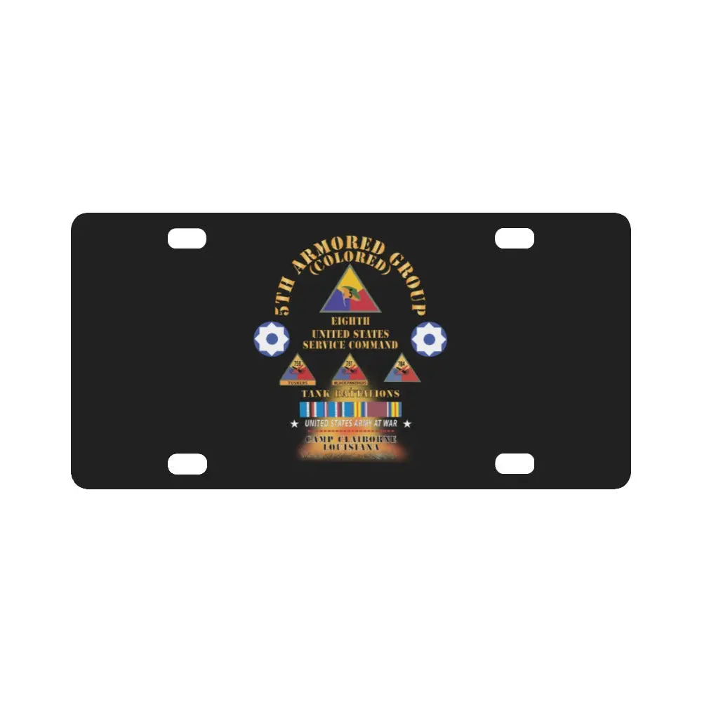 Army - 5Th Armored Group - Camp Claiborne, La W Fire - W 758, 761, 784Th Tank Bn Ssi W Dui - Am Svc Classic License Plate 1