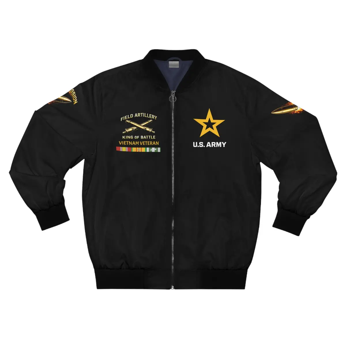 U.S. Army 'King Of Battle' - Vietnam Veteran Bomber Jacket – M101, 105Mm Howitzer Field Artillery Military Jacket "King Of Battle" Series 1