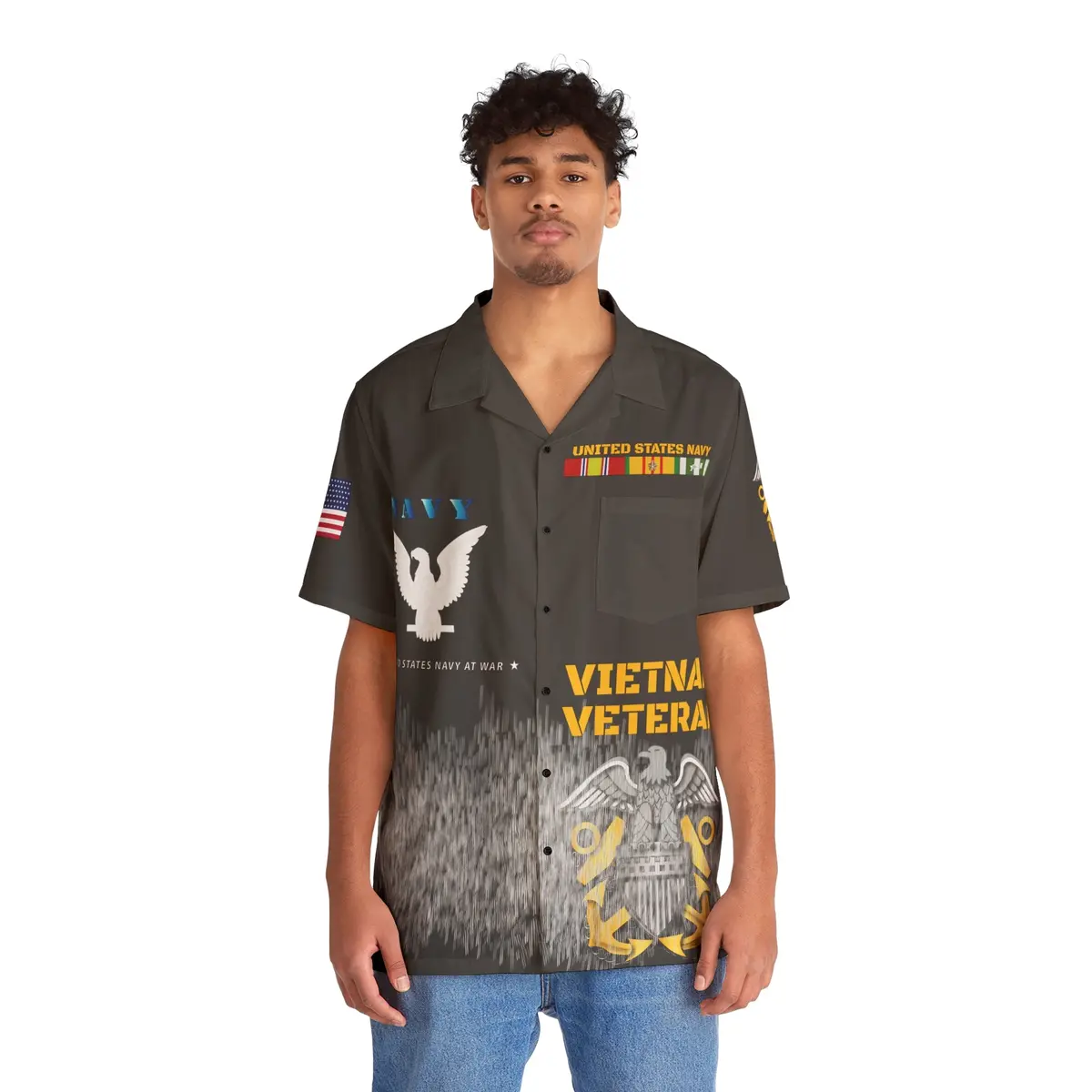 Men's Shirt (Aop) - Navy At War - Combat Veteran - Vietnam War With Vietnam Service Ribbons 1