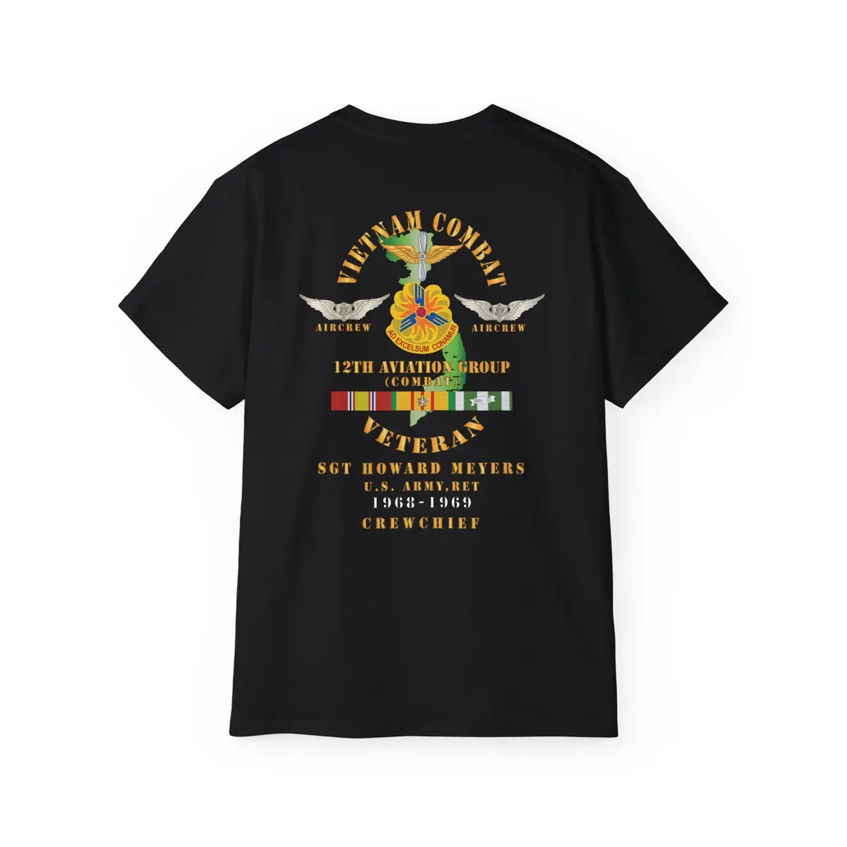 Unisex Ultra Cotton Tee - Vietnam Combat Aviation Vet W Air Crew Badges - 12Th Aviation Group - Vietnam - Ssi - Sgt Howard Meyers - 1968-1969 Svc X 300 14