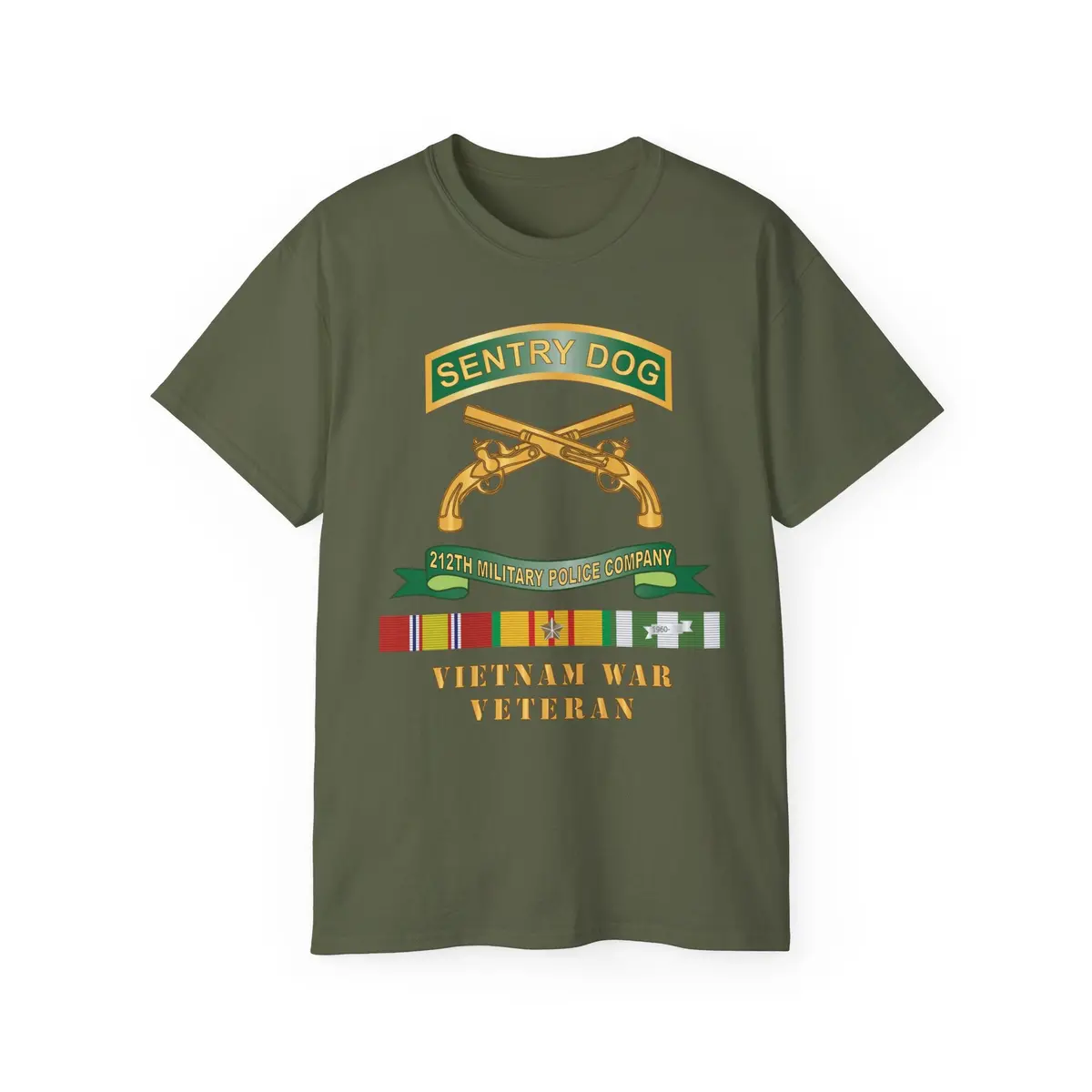 Unisex Ultra Cotton Tee - Army - Sentry Dog - 212Th Military Police Company W Br - Ribbon Vietnam War Veteran W Vn Svc X 300 13