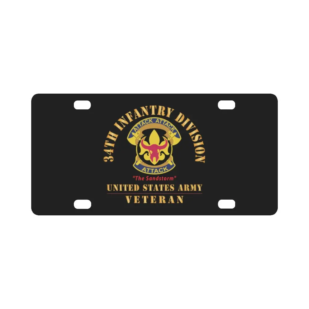 Army - Dui - 34Th Infantry Division - The Sandstorm - Us Army Veteran X 300 Classic License Plate 1