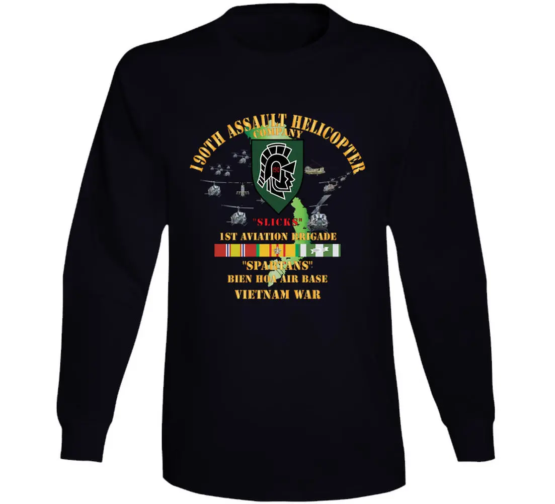 Army - 190Th Assault Helicopter Company - Ssi - Green, Spartans - Bien Hoa Air Base, W Vn Svc - Long Sleeve 1
