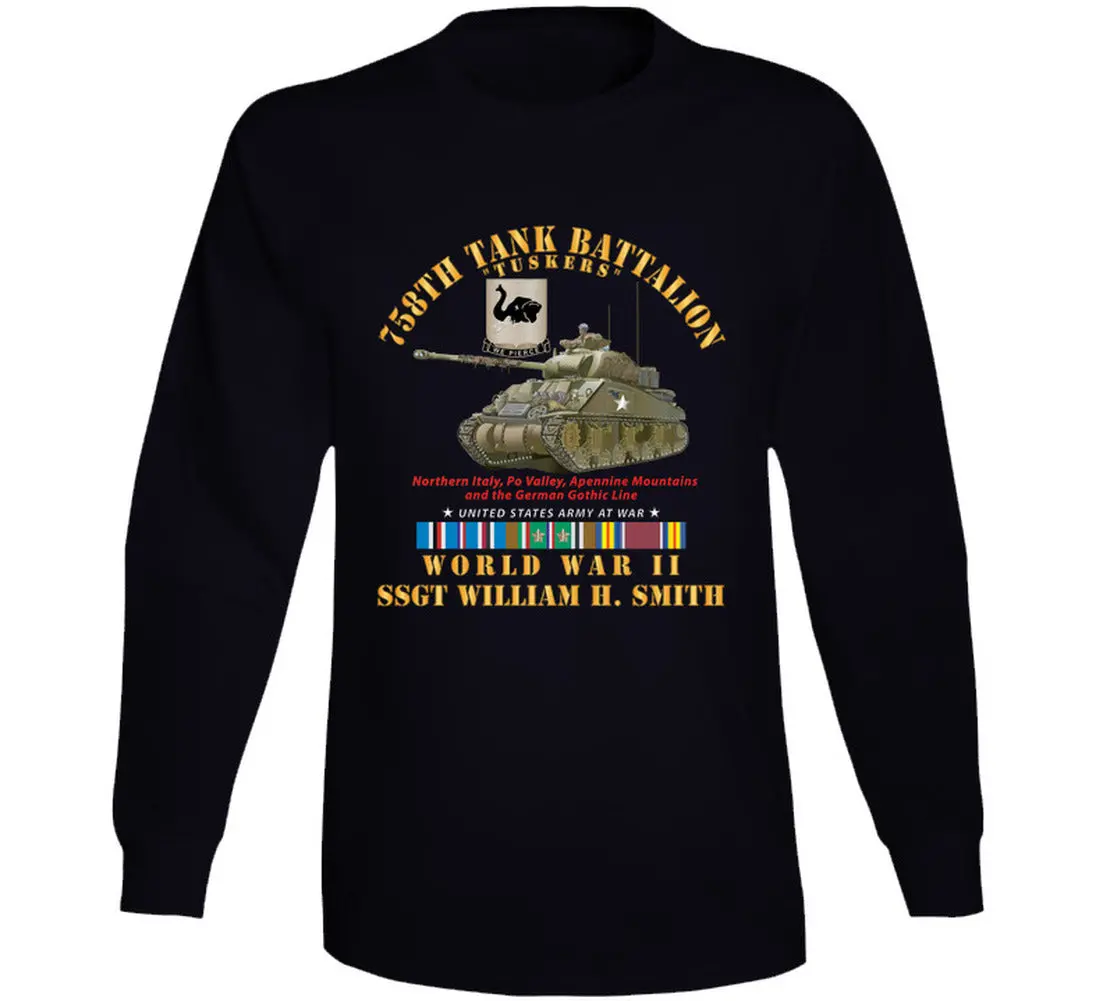 Army - 758Th Tank Battalion, "Tuskers", With Tank, World War Ii With European Theater Service Ribbons - Long Sleeve 1