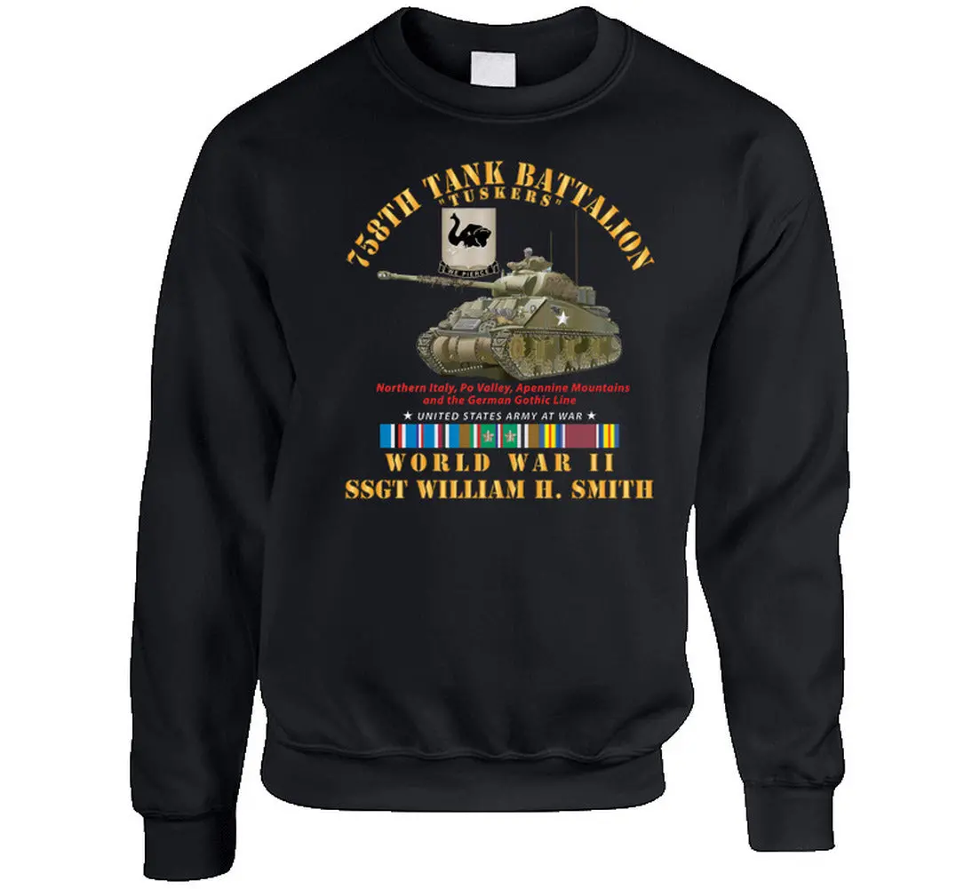 Army - 758Th Tank Battalion, "Tuskers", With Tank, World War Ii With European Theater Service Ribbons - Sweatshirt 1