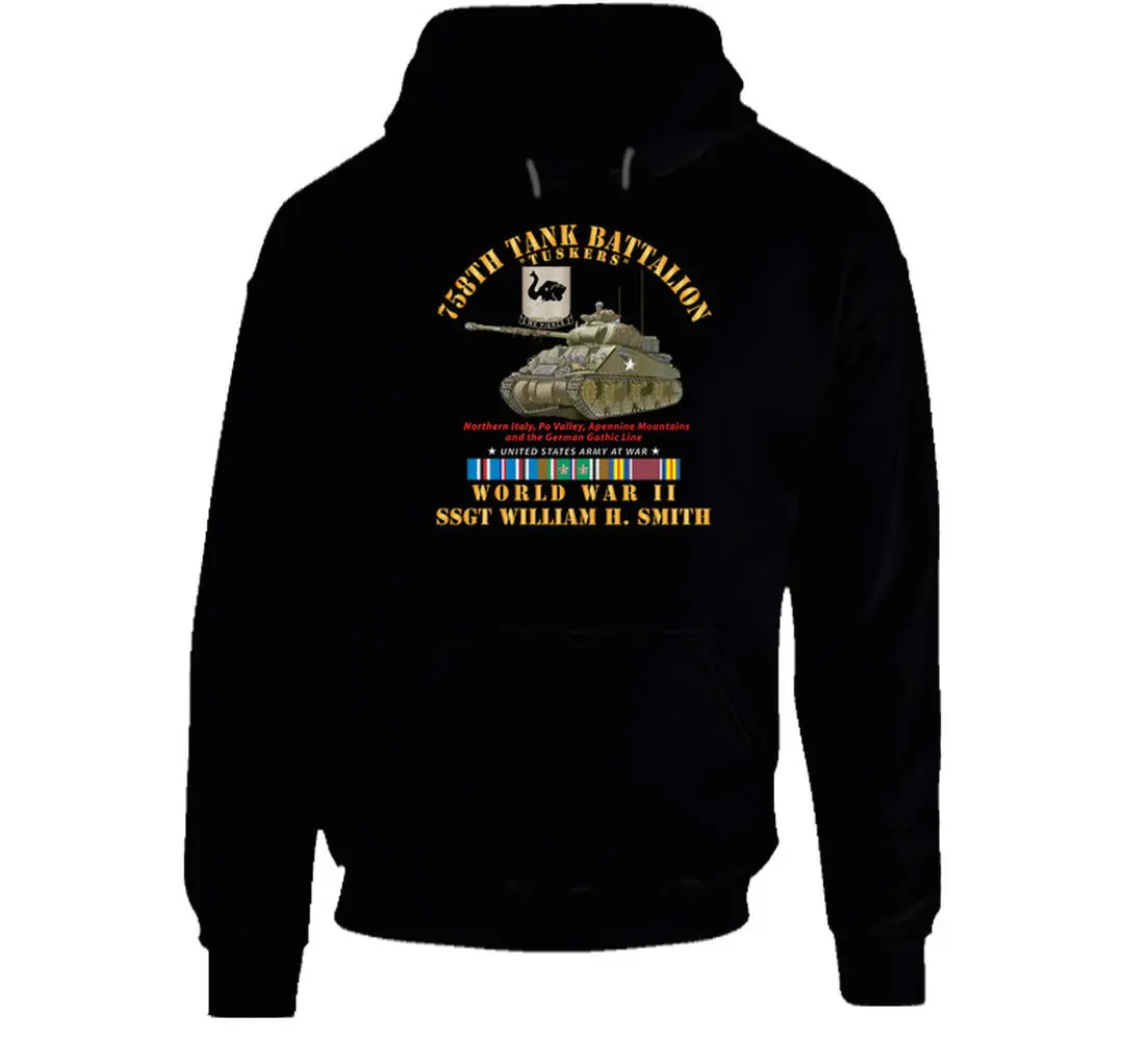 Army - 758Th Tank Battalion, "Tuskers", With Tank, World War Ii With European Theater Service Ribbons - Hoodie 1